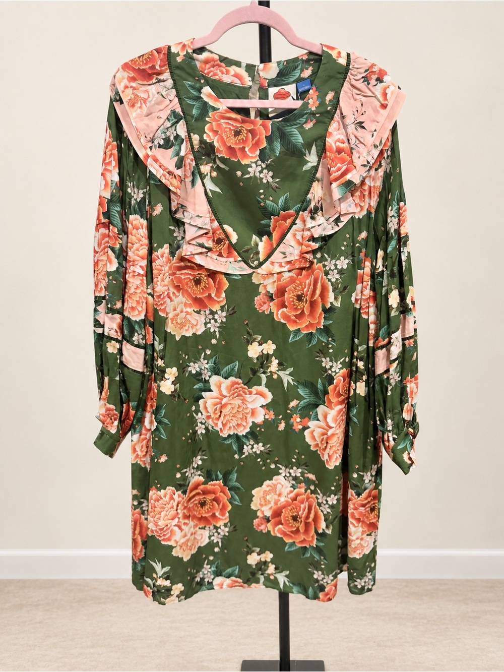 FARM Rio Green Floral Ruffle Long-Sleeve Dress Size 1X